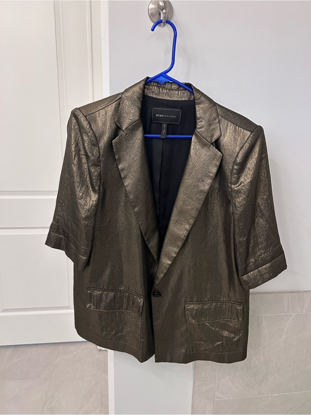 BCBGMaxAzria Metallic Bronze Short-Sleeve Blazer